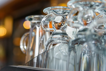 Close up empty glassess in restaurant
