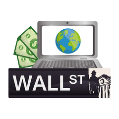 wall street laptop online world money vector illustration eps 10
