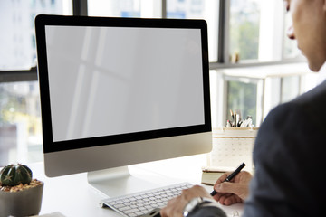 Businessman Working Calculate Writing White Table