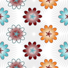 Fototapeta na wymiar Seamless pattern with color flowers isolated on white background