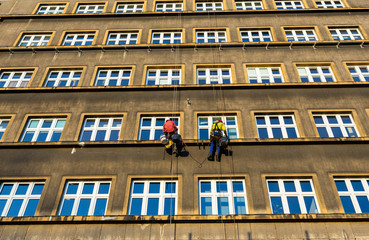   Work at height for the restoration of facade in Cracow. Poland