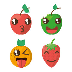 kawaii fruits cheerful collection vector illustration eps 10