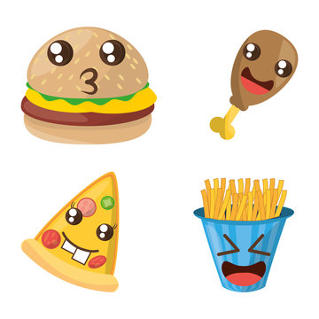 kawaii fast food funny set vector illustration eps 10