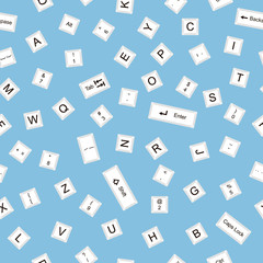 Abstract seamless background.  White computer keyboard Keys on blue.