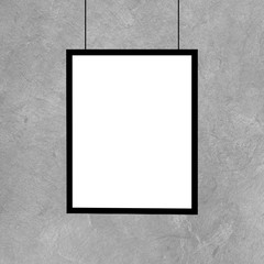 Black picture frame template on grunge wall, Realistic rendering of photo frame, 3D illustration