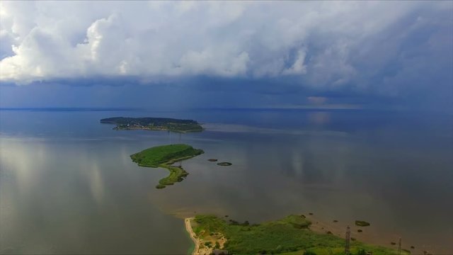 Aerial view on Pskov Lake and Talabski Islands