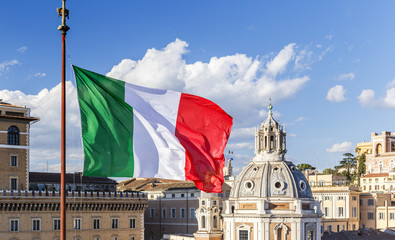 Italian flag on the background of the Cathedral and the blue sky - 144163629