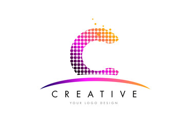 Obraz premium C Letter Logo Design with Magenta Dots and Swoosh