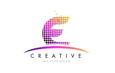 E Letter Logo Design with Magenta Dots and Swoosh