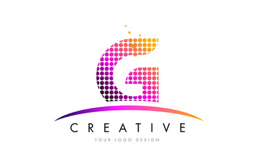G Letter Logo Design with Magenta Dots and Swoosh