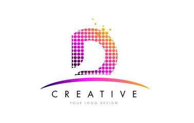 D Letter Logo Design with Magenta Dots and Swoosh