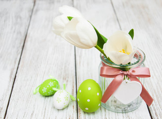 Easter eggs and tulips