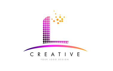 L Letter Logo Design with Magenta Dots and Swoosh
