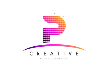 P Letter Logo Design with Magenta Dots and Swoosh