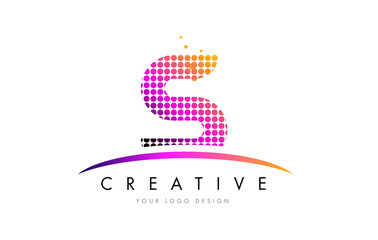S Letter Logo Design with Magenta Dots and Swoosh