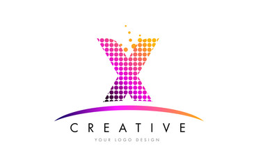 X Letter Logo Design with Magenta Dots and Swoosh