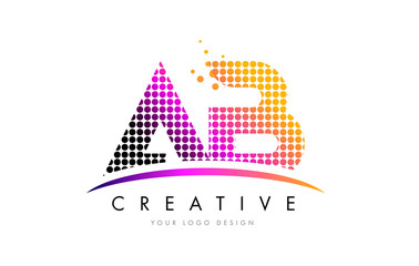 AB A B Letter Logo Design with Magenta Dots and Swoosh