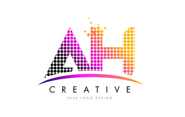 AH A H Letter Logo Design with Magenta Dots and Swoosh