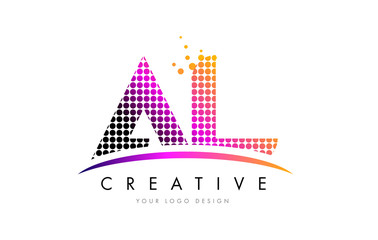 AL A L Letter Logo Design with Magenta Dots and Swoosh