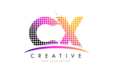 CX C X Letter Logo Design with Magenta Dots and Swoosh