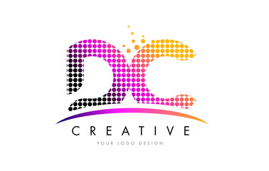 DC D C Letter Logo Design with Magenta Dots and Swoosh