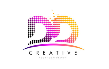 DD D D Letter Logo Design with Magenta Dots and Swoosh