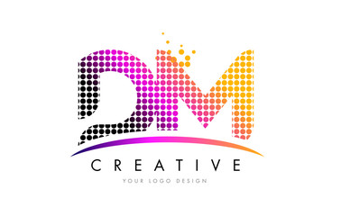 DM D M Letter Logo Design with Magenta Dots and Swoosh