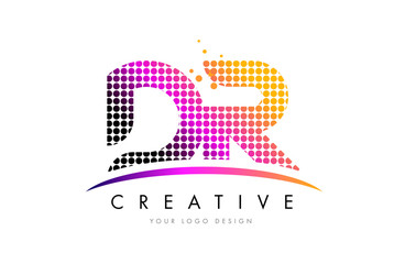 DR D R Letter Logo Design with Magenta Dots and Swoosh