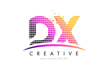 DX D X Letter Logo Design with Magenta Dots and Swoosh