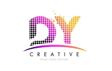 DY D Y Letter Logo Design with Magenta Dots and Swoosh