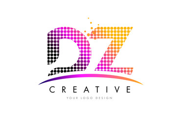DZ D Z Letter Logo Design with Magenta Dots and Swoosh