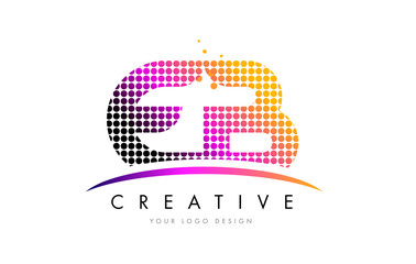 EB E B Letter Logo Design with Magenta Dots and Swoosh