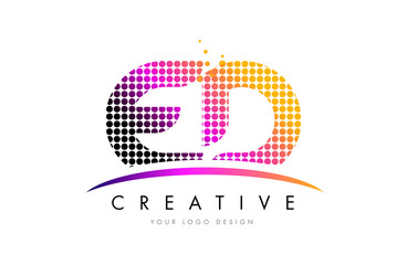 ED E D Letter Logo Design with Magenta Dots and Swoosh