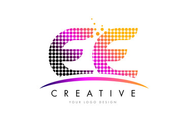 EE E E Letter Logo Design with Magenta Dots and Swoosh