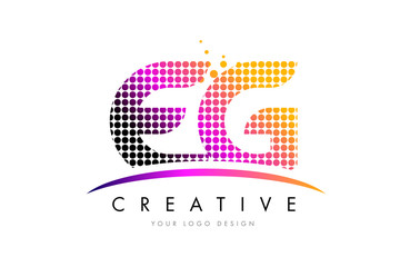EG E G Letter Logo Design with Magenta Dots and Swoosh