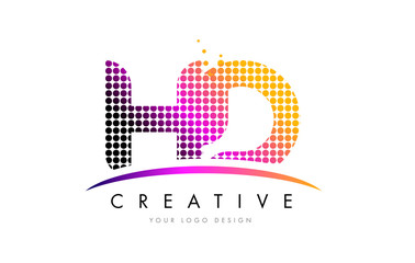 HD H D Letter Logo Design with Magenta Dots and Swoosh
