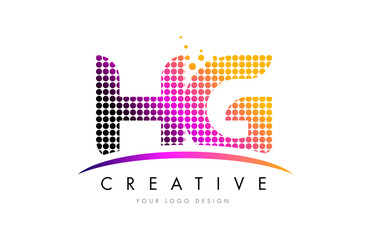 HG H G Letter Logo Design with Magenta Dots and Swoosh