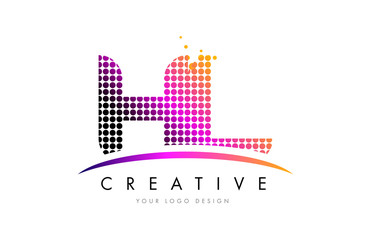 Obraz premium HL H L Letter Logo Design with Magenta Dots and Swoosh