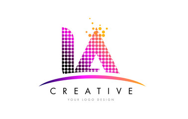 IA I A Letter Logo Design with Magenta Dots and Swoosh