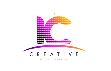 IC I C Letter Logo Design with Magenta Dots and Swoosh