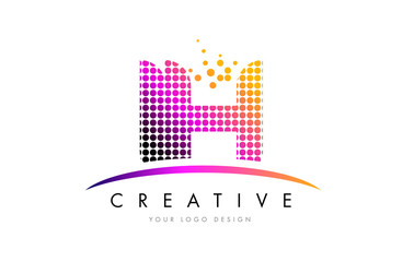 Fototapeta premium IH I H Letter Logo Design with Magenta Dots and Swoosh