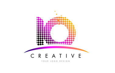 IO I O Letter Logo Design with Magenta Dots and Swoosh