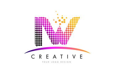 IW I W Letter Logo Design with Magenta Dots and Swoosh