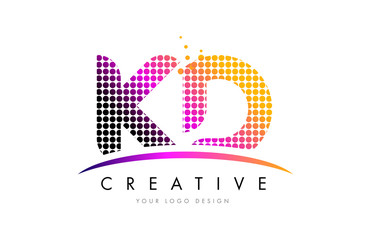KD K D Letter Logo Design with Magenta Dots and Swoosh