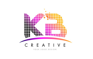 KB K B Letter Logo Design with Magenta Dots and Swoosh