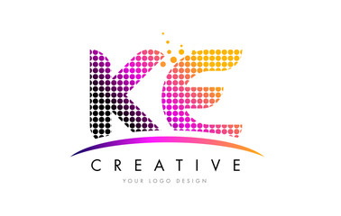 KE K E Letter Logo Design with Magenta Dots and Swoosh