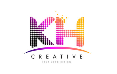 KH K H Letter Logo Design with Magenta Dots and Swoosh