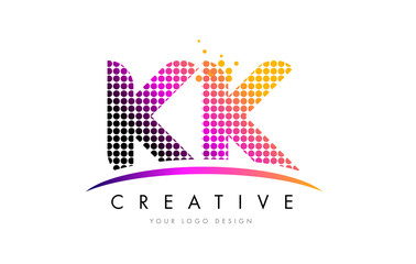 KK K K Letter Logo Design with Magenta Dots and Swoosh
