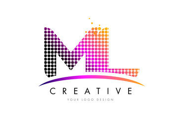 Fototapeta premium ML M L Letter Logo Design with Magenta Dots and Swoosh