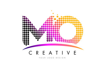MO M O Letter Logo Design with Magenta Dots and Swoosh